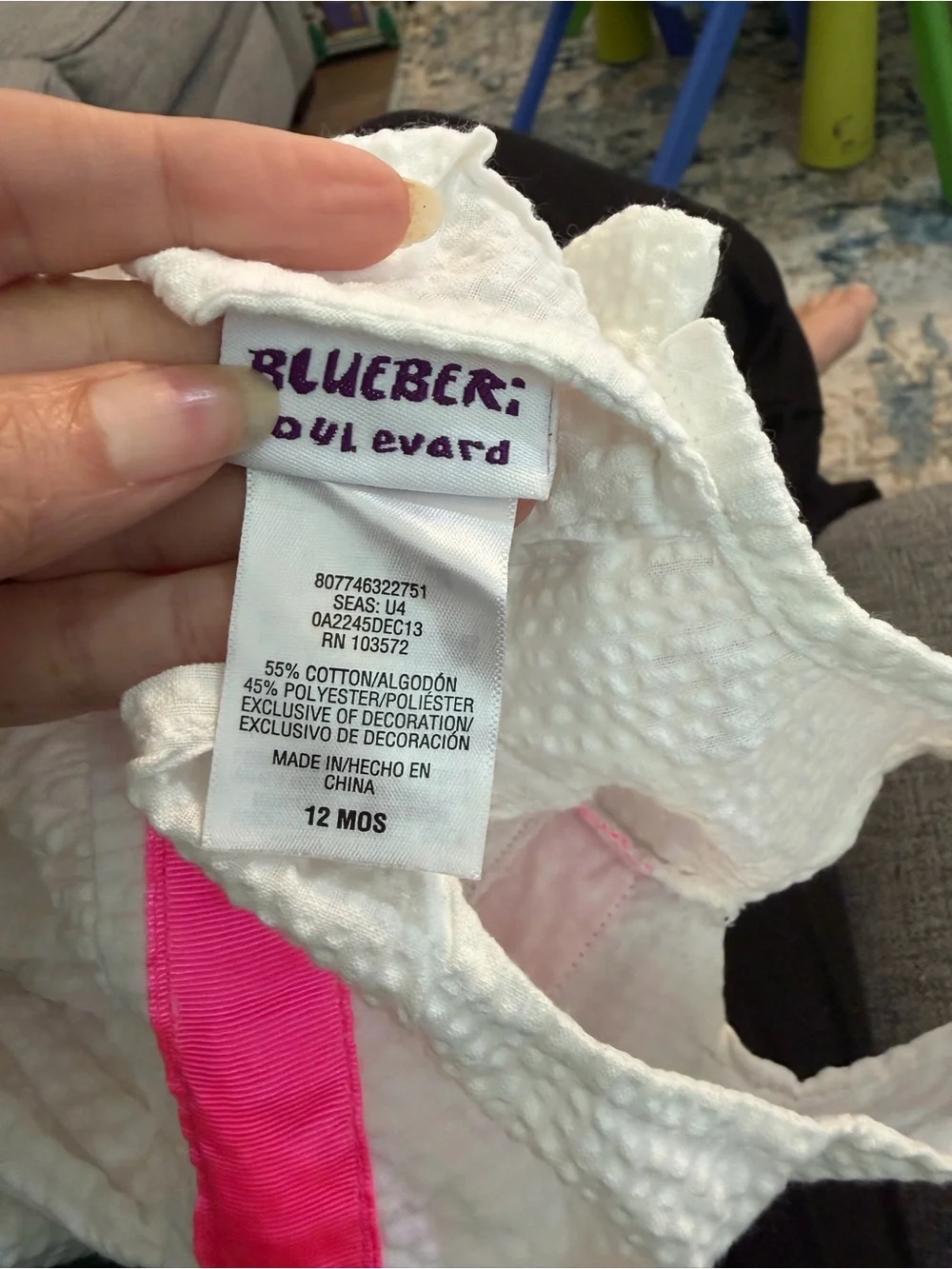 BlueBeri Boulevard White Seersucker Dress Orange Lime Pink Neon Trim size 12m